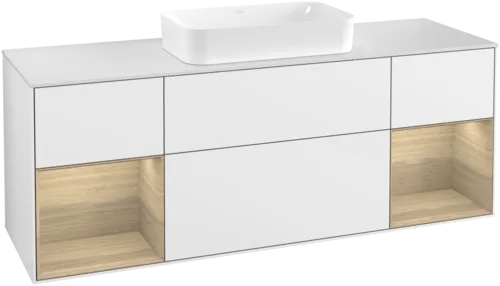 Bild von VILLEROY BOCH Finion Waschbeckenunterschrank, mit Beleuchtung, 4 Auszüge, 1600 x 603 x 501 mm, Glossy White Lacquer / Oak Veneer / Glass White Matt #G331PCGF