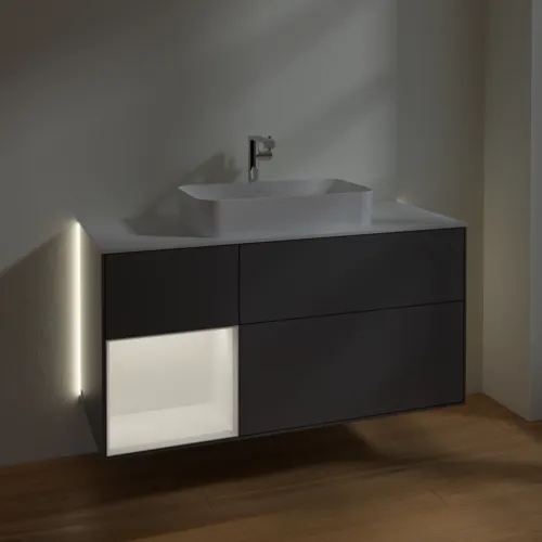 Picture of VILLEROY BOCH Finion Vanity unit, with lighting, 3 pull-out compartments, 1200 x 603 x 501 mm, Anthracite Matt Lacquer / White Matt Lacquer / Glass White Matt #G291MTGK