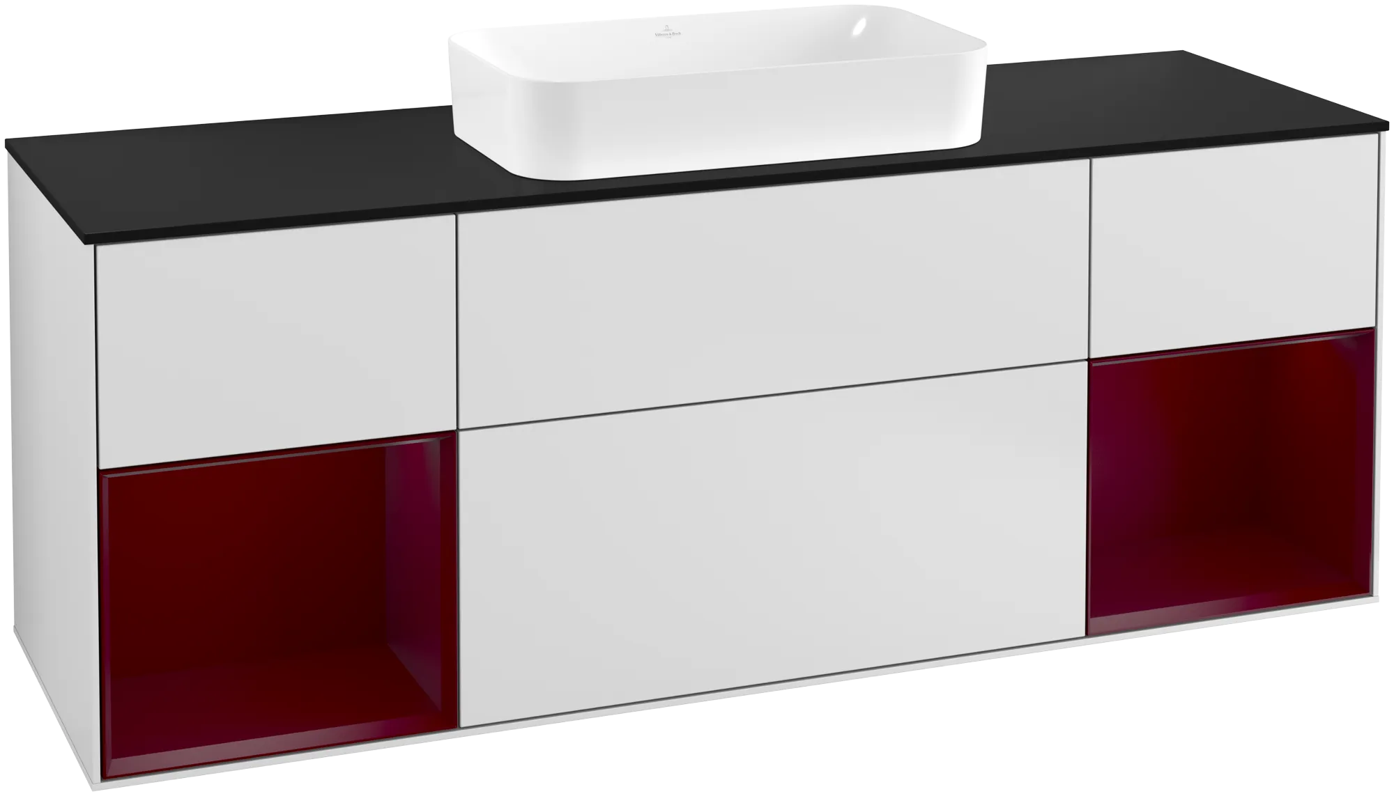 Bild von VILLEROY BOCH Finion Waschbeckenunterschrank, mit Beleuchtung, 4 Auszüge, 1600 x 603 x 501 mm, White Matt Lacquer / Peony Matt Lacquer / Glass Black Matt #G332HBMT