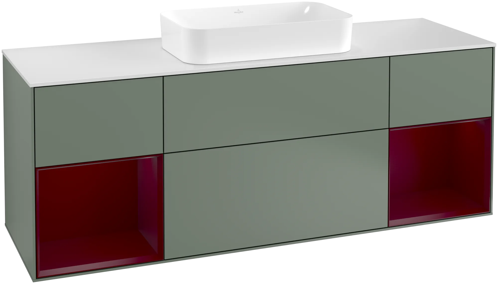Bild von VILLEROY BOCH Finion Waschbeckenunterschrank, mit Beleuchtung, 4 Auszüge, 1600 x 603 x 501 mm, Olive Matt Lacquer / Peony Matt Lacquer / Glass White Matt #G331HBGM