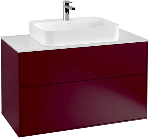 Bild von VILLEROY BOCH Finion Waschbeckenunterschrank, mit Beleuchtung, 2 Auszüge, 1000 x 603 x 501 mm, Peony Matt Lacquer / Glass White Matt #G35100HB