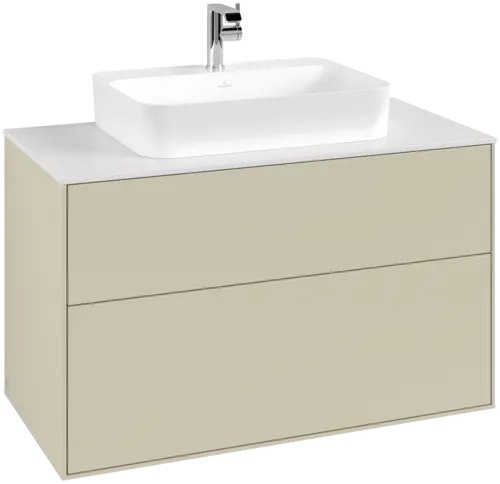 Bild von VILLEROY BOCH Finion Waschbeckenunterschrank, mit Beleuchtung, 2 Auszüge, 1000 x 603 x 501 mm, Silk Grey Matt Lacquer / Glass White Matt #G35100HJ