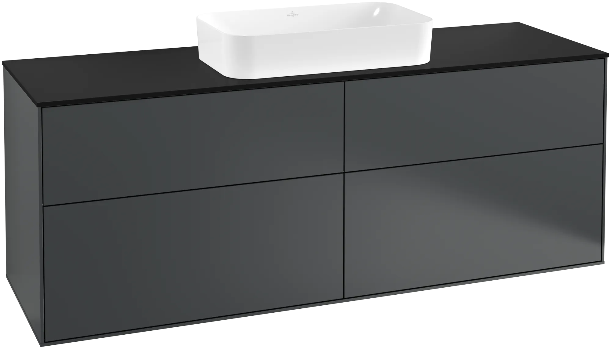 Bild von VILLEROY BOCH Finion Waschbeckenunterschrank, mit Beleuchtung, 4 Auszüge, 1600 x 603 x 501 mm, Midnight Blue Matt Lacquer / Glass Black Matt #G32200HG
