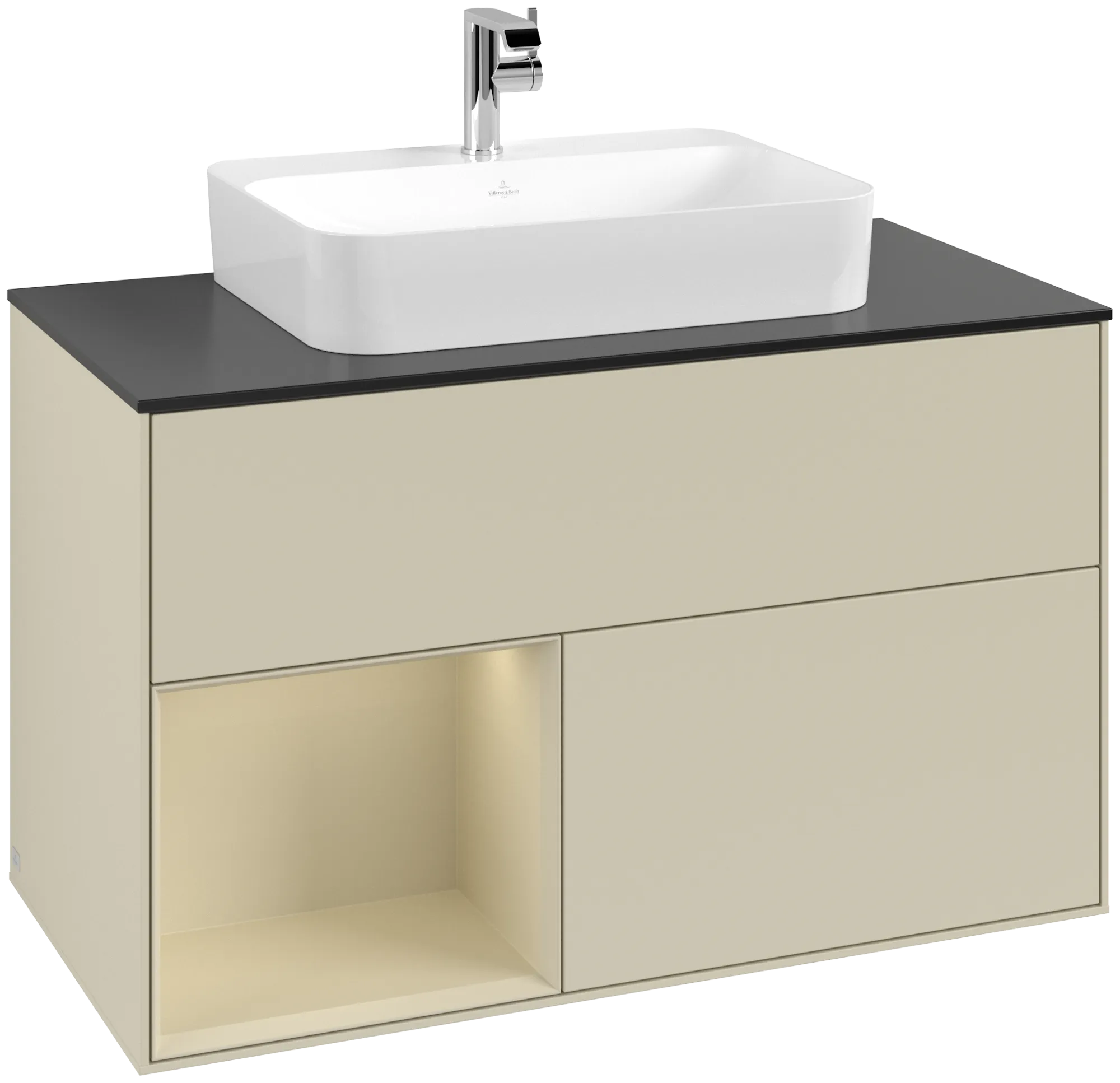 Bild von VILLEROY BOCH Finion Waschbeckenunterschrank, mit Beleuchtung, 2 Auszüge, 1000 x 603 x 501 mm, Silk Grey Matt Lacquer / Silk Grey Matt Lacquer / Glass Black Matt #G362HJHJ