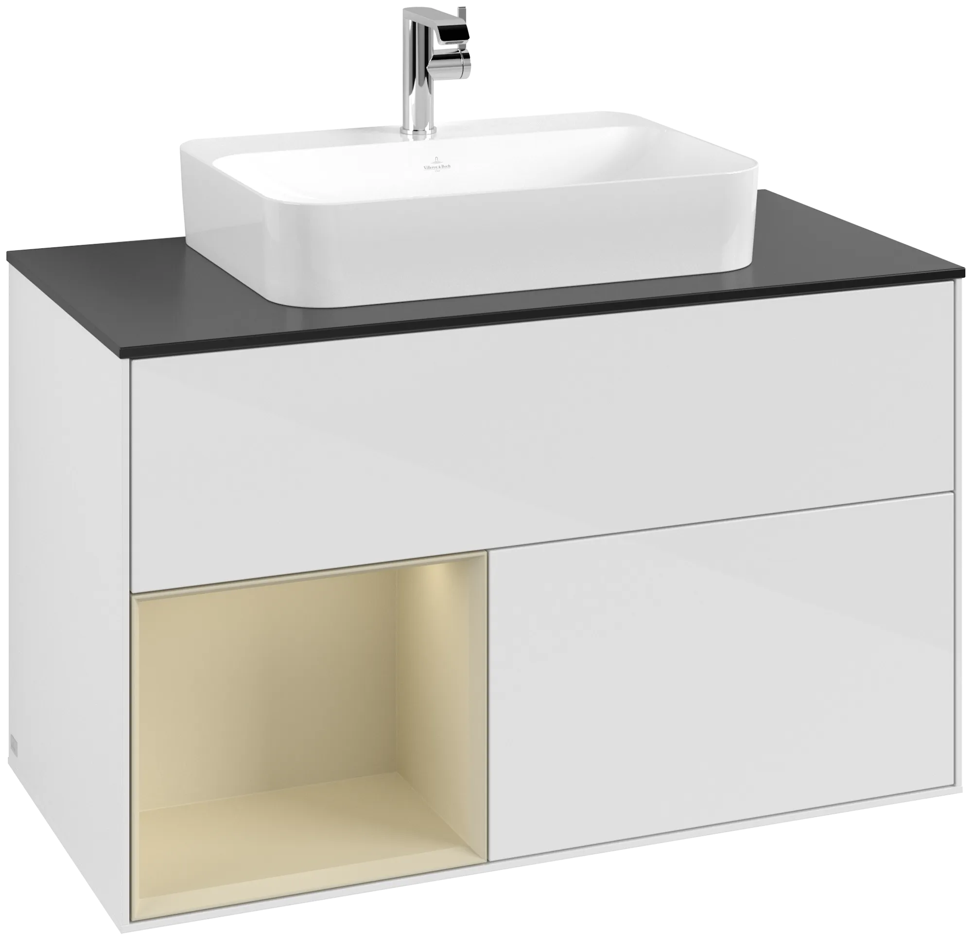 Bild von VILLEROY BOCH Finion Waschbeckenunterschrank, mit Beleuchtung, 2 Auszüge, 1000 x 603 x 501 mm, Glossy White Lacquer / Silk Grey Matt Lacquer / Glass Black Matt #G362HJGF