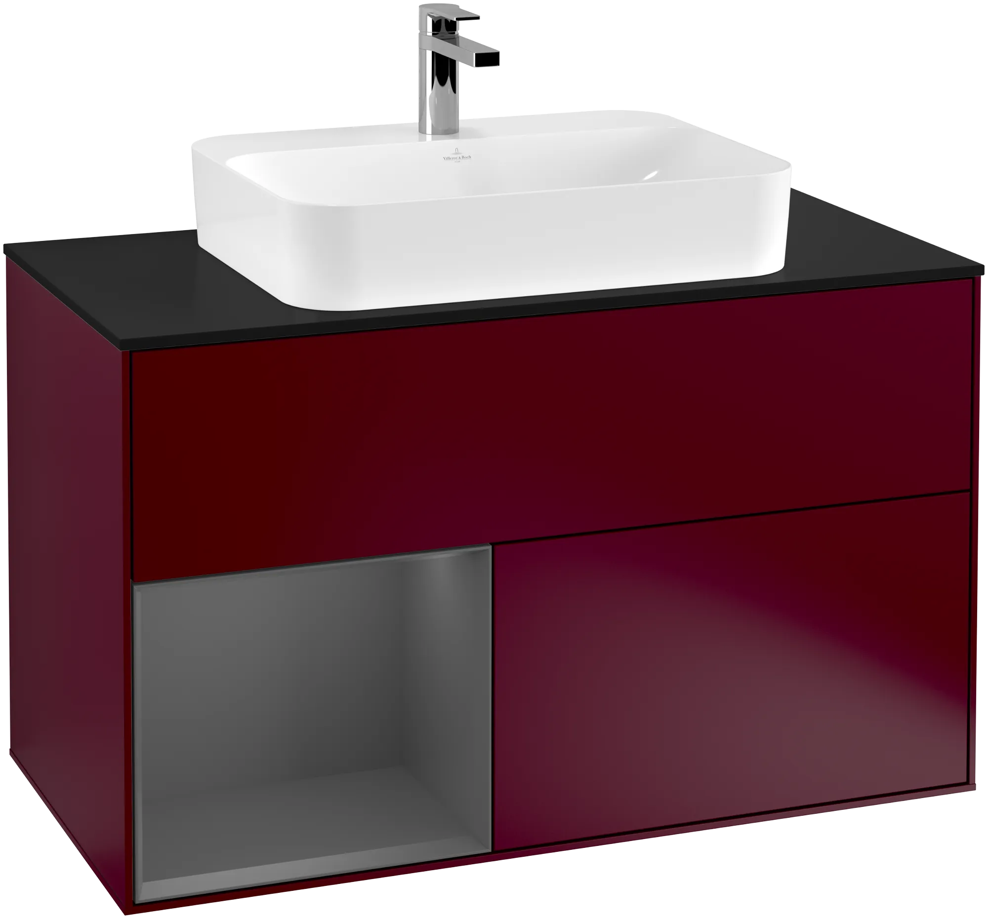 Bild von VILLEROY BOCH Finion Waschbeckenunterschrank, mit Beleuchtung, 2 Auszüge, 1000 x 603 x 501 mm, Peony Matt Lacquer / Anthracite Matt Lacquer / Glass Black Matt #G362GKHB