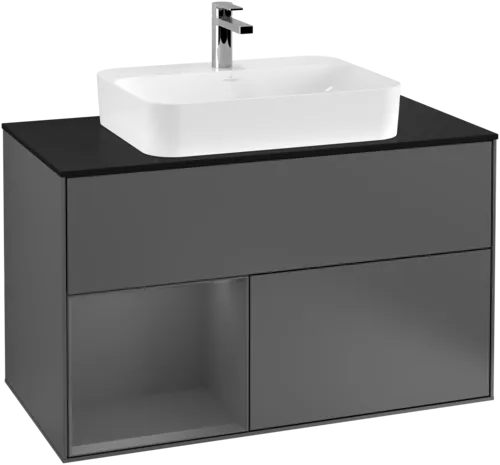 Bild von VILLEROY BOCH Finion Waschbeckenunterschrank, mit Beleuchtung, 2 Auszüge, 1000 x 603 x 501 mm, Anthracite Matt Lacquer / Anthracite Matt Lacquer / Glass Black Matt #G362GKGK
