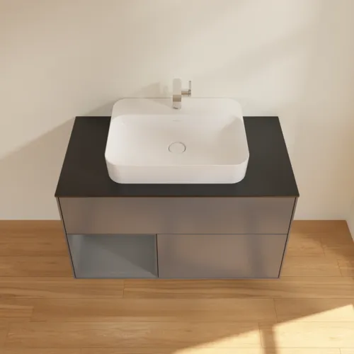 Bild von VILLEROY BOCH Finion Waschbeckenunterschrank, mit Beleuchtung, 2 Auszüge, 1000 x 603 x 501 mm, Anthracite Matt Lacquer / Anthracite Matt Lacquer / Glass Black Matt #G362GKGK