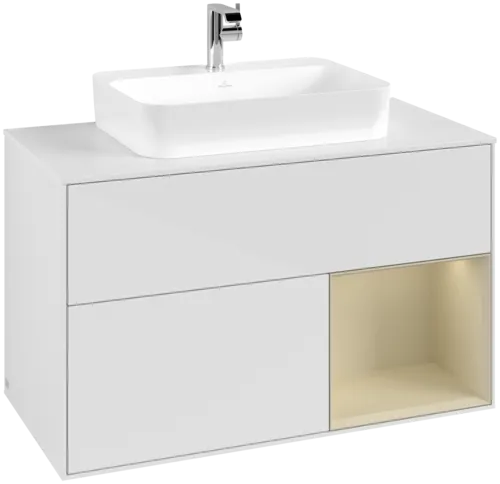 Bild von VILLEROY BOCH Finion Waschbeckenunterschrank, mit Beleuchtung, 2 Auszüge, 1000 x 603 x 501 mm, Glossy White Lacquer / Silk Grey Matt Lacquer / Glass White Matt #G371HJGF