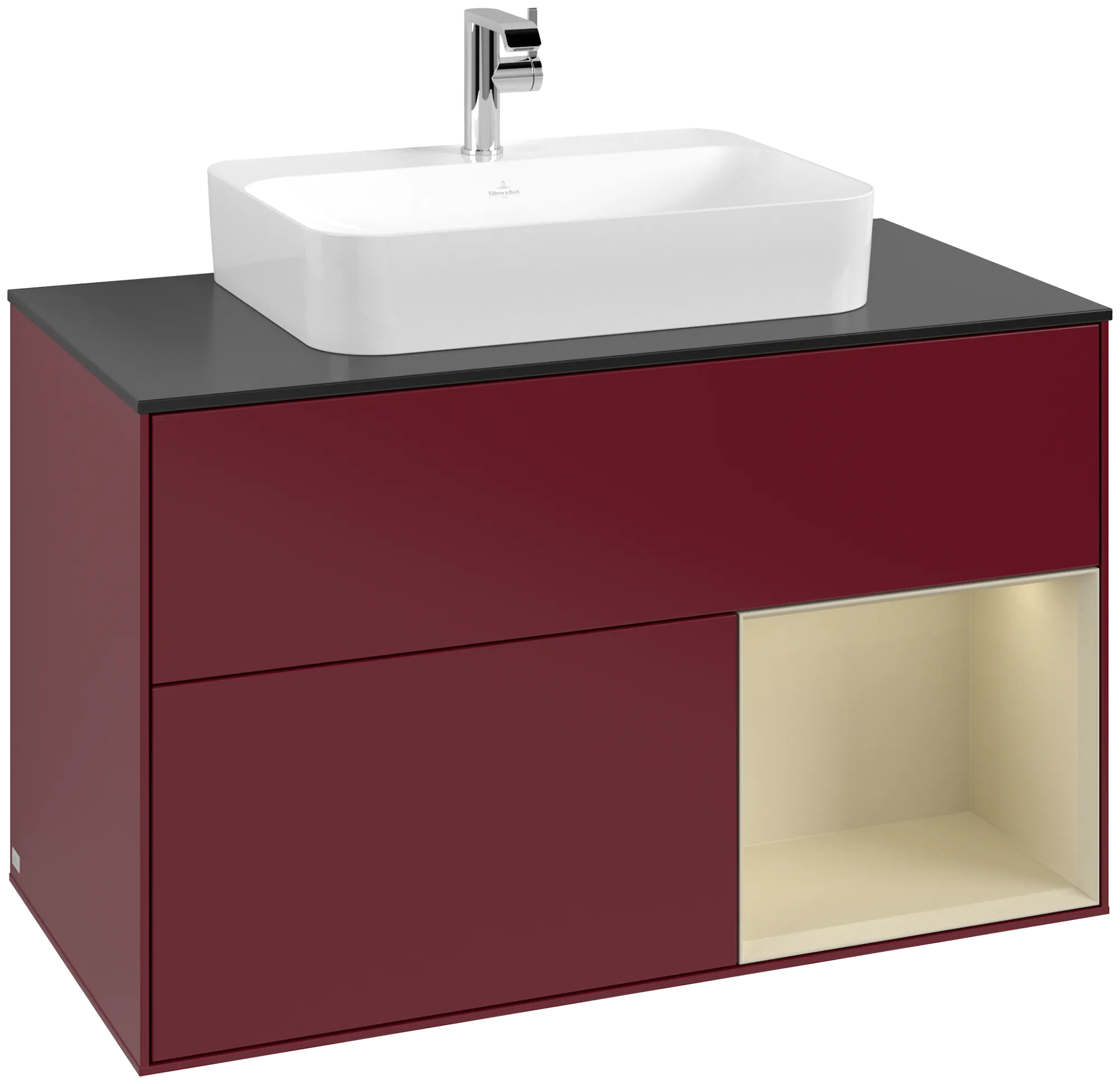 Bild von VILLEROY BOCH Finion Waschbeckenunterschrank, mit Beleuchtung, 2 Auszüge, 1000 x 603 x 501 mm, Peony Matt Lacquer / Silk Grey Matt Lacquer / Glass Black Matt #G372HJHB