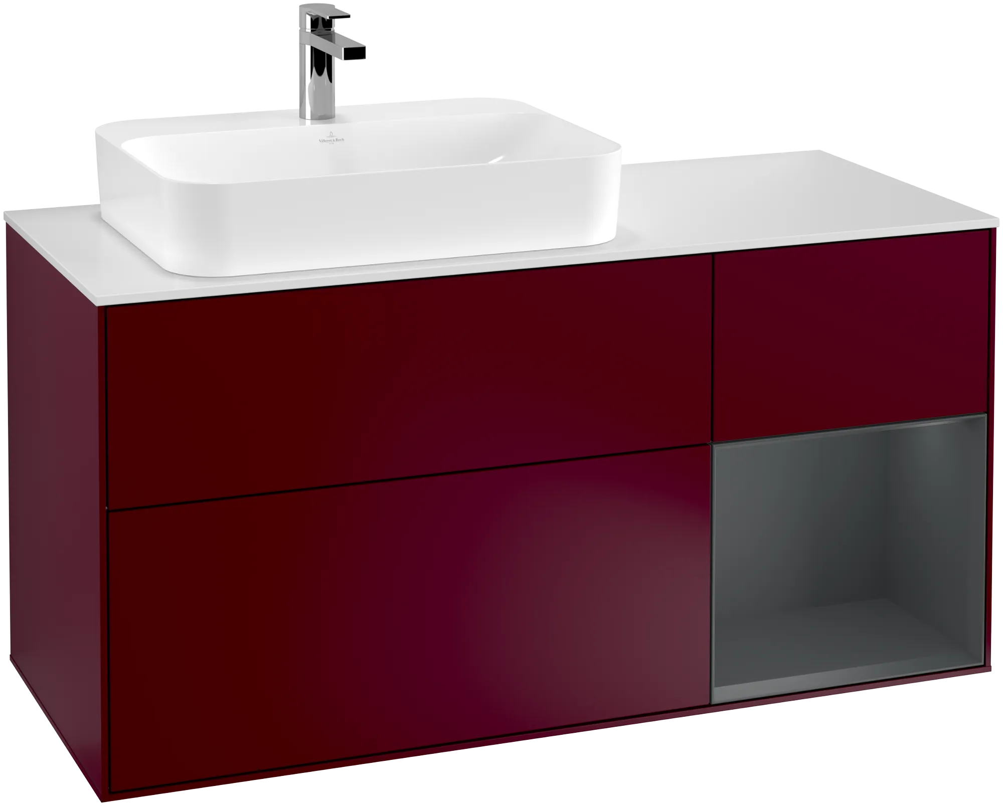 Bild von VILLEROY BOCH Finion Waschbeckenunterschrank, mit Beleuchtung, 3 Auszüge, 1200 x 603 x 501 mm, Peony Matt Lacquer / Midnight Blue Matt Lacquer / Glass White Matt #G401HGHB