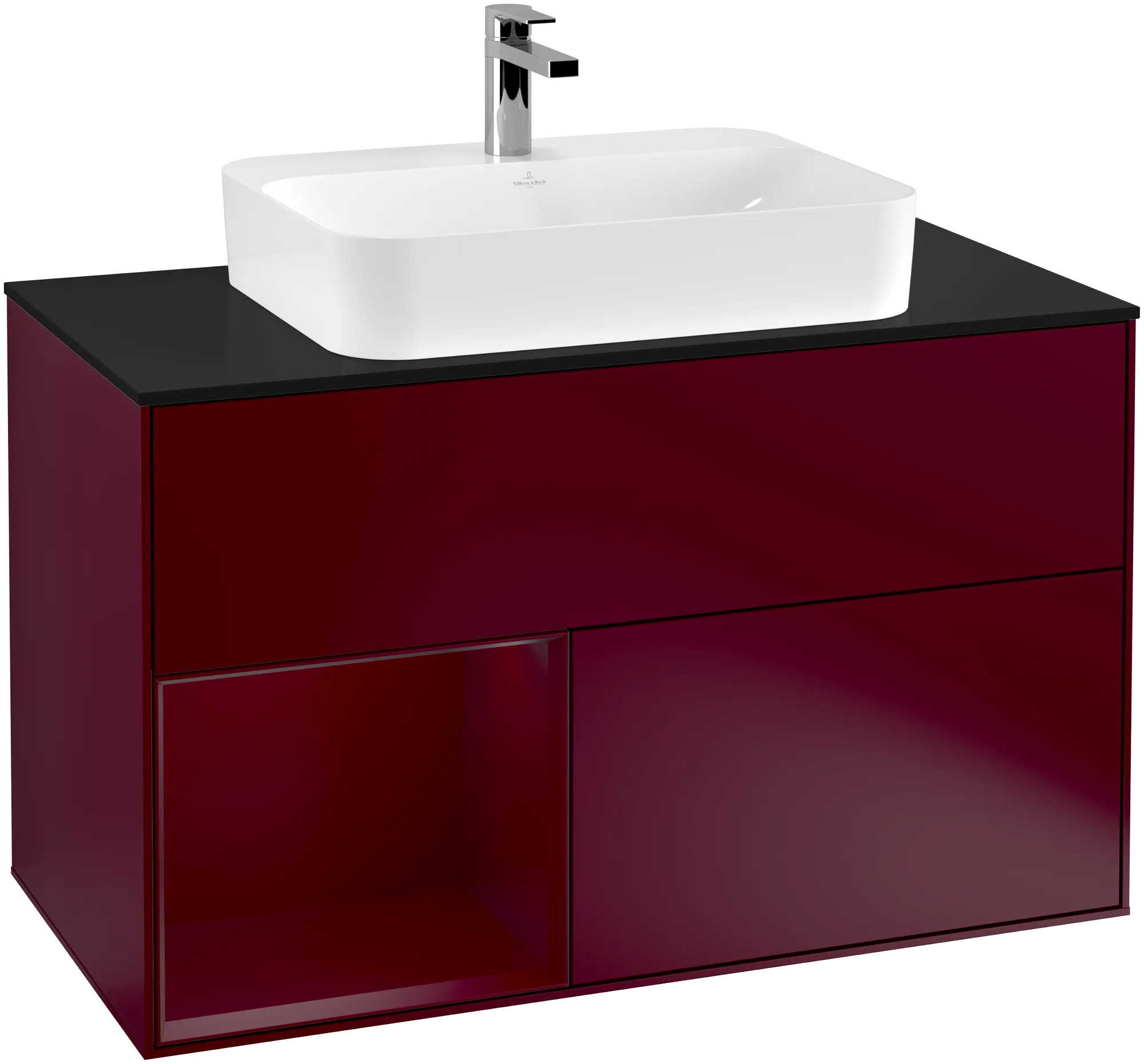 Bild von VILLEROY BOCH Finion Waschbeckenunterschrank, mit Beleuchtung, 2 Auszüge, 1000 x 603 x 501 mm, Peony Matt Lacquer / Peony Matt Lacquer / Glass Black Matt #G362HBHB