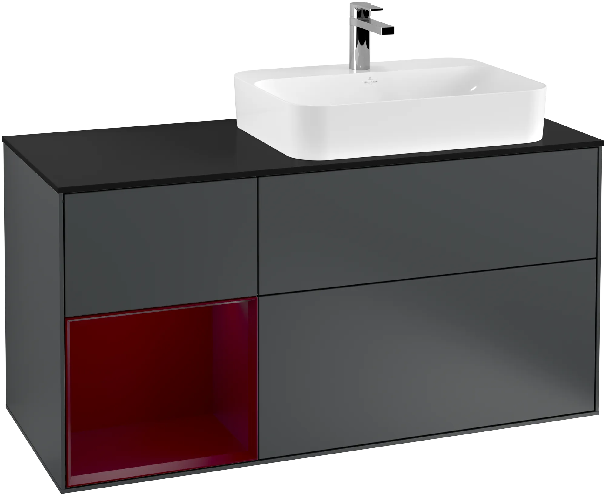 Bild von VILLEROY BOCH Finion Waschbeckenunterschrank, mit Beleuchtung, 3 Auszüge, 1200 x 603 x 501 mm, Midnight Blue Matt Lacquer / Peony Matt Lacquer / Glass Black Matt #G392HBHG