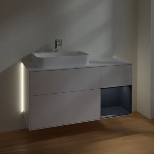 Bild von VILLEROY BOCH Finion Waschbeckenunterschrank, mit Beleuchtung, 3 Auszüge, 1200 x 603 x 501 mm, Glossy White Lacquer / Midnight Blue Matt Lacquer / Glass White Matt #G401HGGF