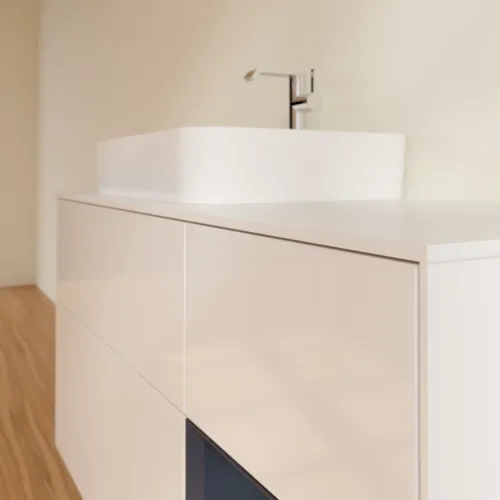 Bild von VILLEROY BOCH Finion Waschbeckenunterschrank, mit Beleuchtung, 3 Auszüge, 1200 x 603 x 501 mm, Glossy White Lacquer / Midnight Blue Matt Lacquer / Glass White Matt #G401HGGF