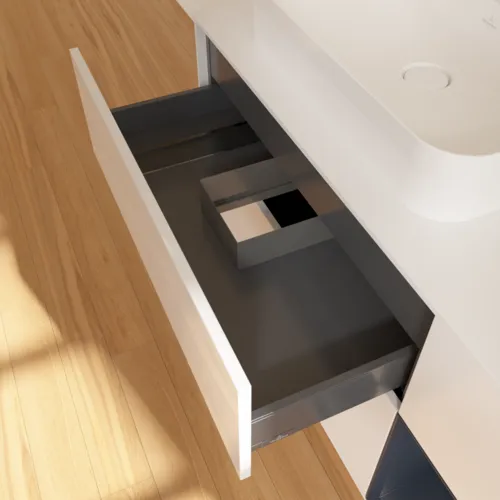 Bild von VILLEROY BOCH Finion Waschbeckenunterschrank, mit Beleuchtung, 3 Auszüge, 1200 x 603 x 501 mm, Glossy White Lacquer / Midnight Blue Matt Lacquer / Glass White Matt #G401HGGF