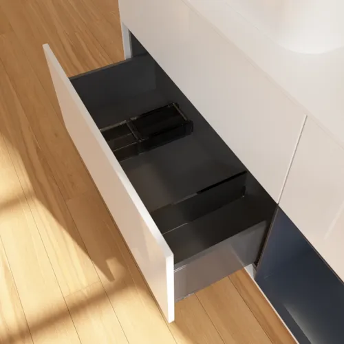 Bild von VILLEROY BOCH Finion Waschbeckenunterschrank, mit Beleuchtung, 3 Auszüge, 1200 x 603 x 501 mm, Glossy White Lacquer / Midnight Blue Matt Lacquer / Glass White Matt #G401HGGF