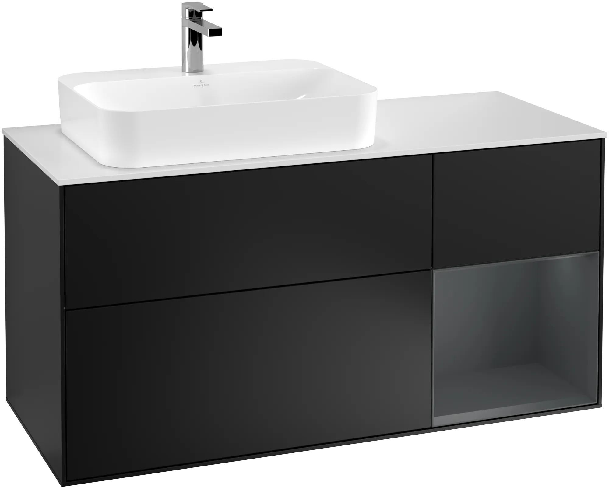 Bild von VILLEROY BOCH Finion Waschbeckenunterschrank, mit Beleuchtung, 3 Auszüge, 1200 x 603 x 501 mm, Black Matt Lacquer / Midnight Blue Matt Lacquer / Glass White Matt #G401HGPD