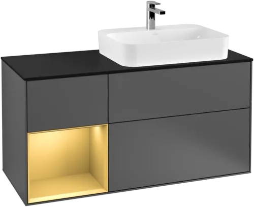 Obrázek VILLEROY BOCH Finion Vanity unit, with lighting, 3 pull-out compartments, 1200 x 603 x 501 mm, Anthracite Matt Lacquer / Gold Matt Lacquer / Glass Black Matt #G392HFGK
