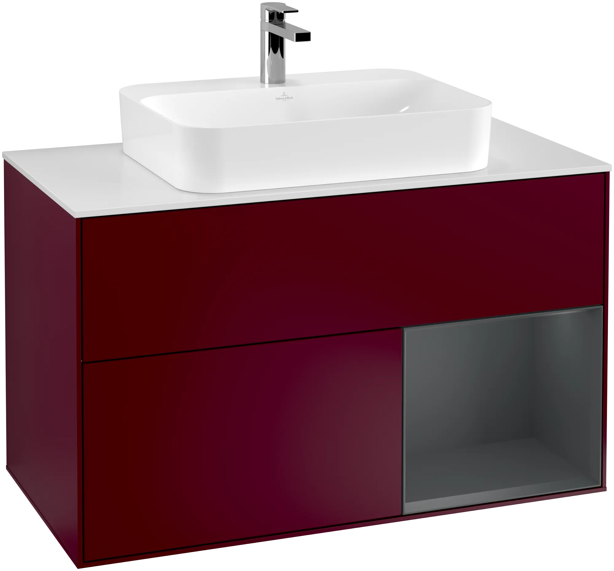 Obrázek VILLEROY BOCH Finion Vanity unit, with lighting, 2 pull-out compartments, 1000 x 603 x 501 mm, Peony Matt Lacquer / Midnight Blue Matt Lacquer / Glass White Matt #G371HGHB