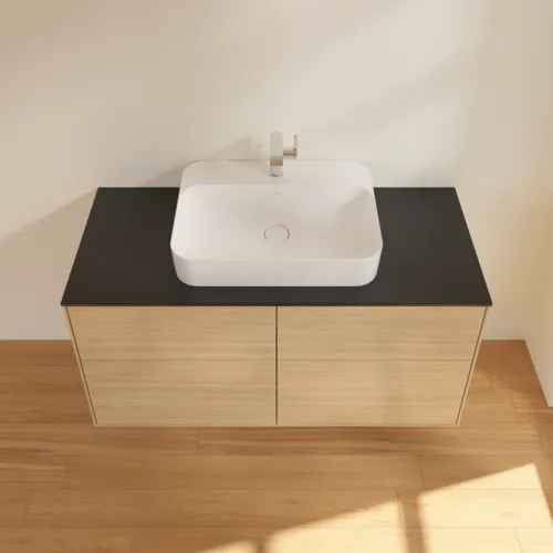 Picture of VILLEROY BOCH Finion Vanity unit, with lighting, 4 pull-out compartments, 1200 x 603 x 501 mm, Oak Veneer / Glass Black Matt #G38200PC