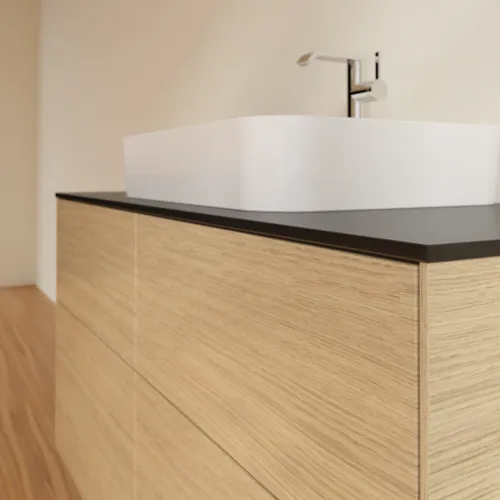 Picture of VILLEROY BOCH Finion Vanity unit, with lighting, 4 pull-out compartments, 1200 x 603 x 501 mm, Oak Veneer / Glass Black Matt #G38200PC