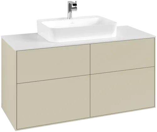 Bild von VILLEROY BOCH Finion Waschbeckenunterschrank, mit Beleuchtung, 4 Auszüge, 1200 x 603 x 501 mm, Silk Grey Matt Lacquer / Glass White Matt #G38100HJ