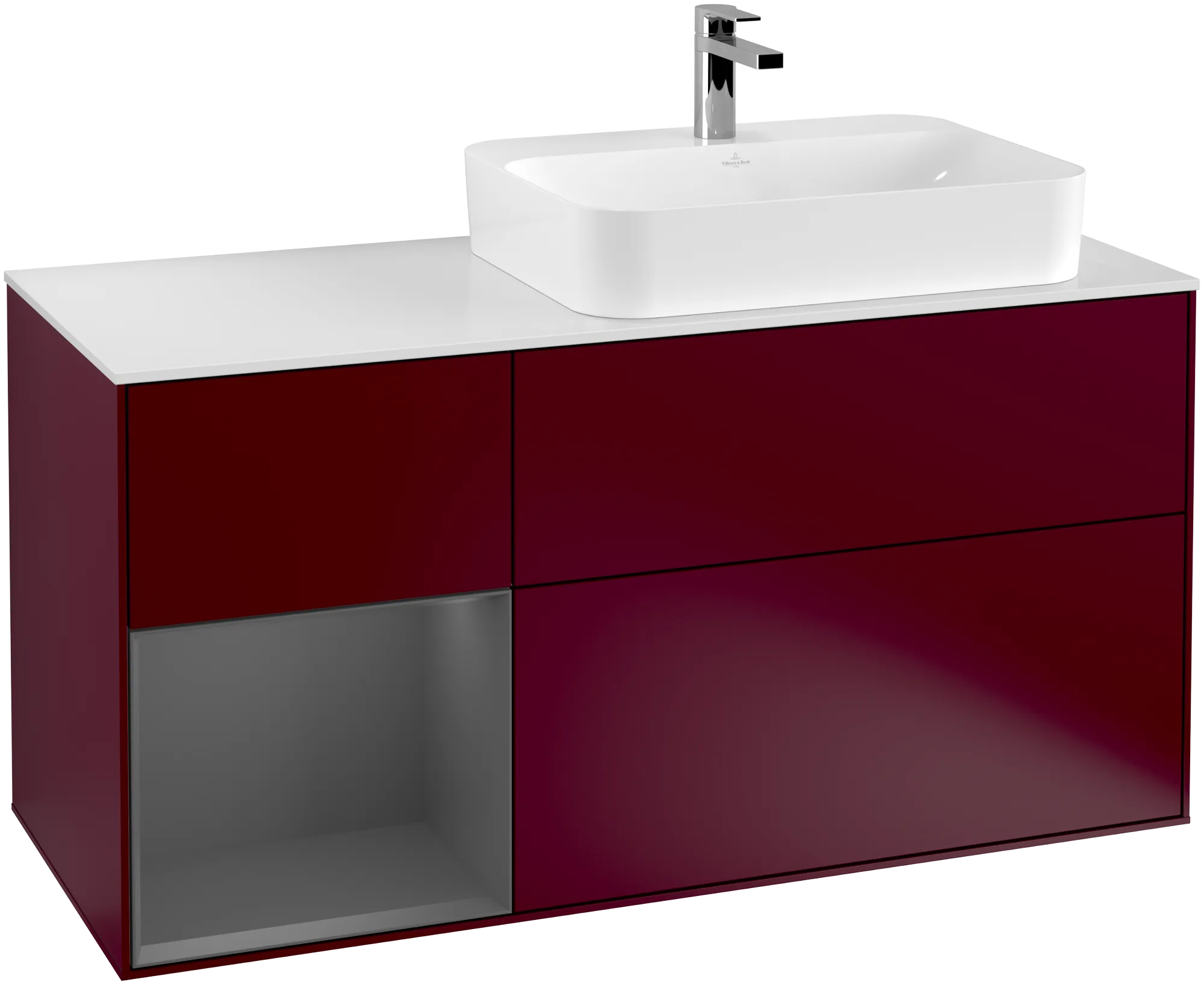 Bild von VILLEROY BOCH Finion Waschbeckenunterschrank, mit Beleuchtung, 3 Auszüge, 1200 x 603 x 501 mm, Peony Matt Lacquer / Anthracite Matt Lacquer / Glass White Matt #G391GKHB