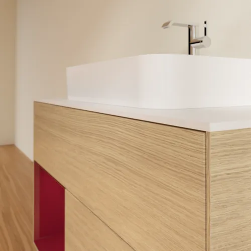 Bild von VILLEROY BOCH Finion Waschbeckenunterschrank, mit Beleuchtung, 2 Auszüge, 1000 x 603 x 501 mm, Oak Veneer / Peony Matt Lacquer / Glass White Matt #G361HBPC