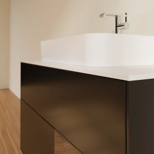 Bild von VILLEROY BOCH Finion Waschbeckenunterschrank, mit Beleuchtung, 2 Auszüge, 1000 x 603 x 501 mm, Black Matt Lacquer / Walnut Veneer / Glass White Matt #G371GNPD