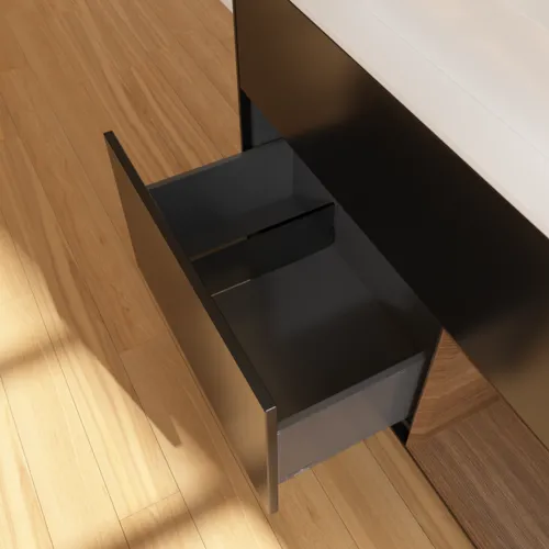 Bild von VILLEROY BOCH Finion Waschbeckenunterschrank, mit Beleuchtung, 2 Auszüge, 1000 x 603 x 501 mm, Black Matt Lacquer / Walnut Veneer / Glass White Matt #G371GNPD