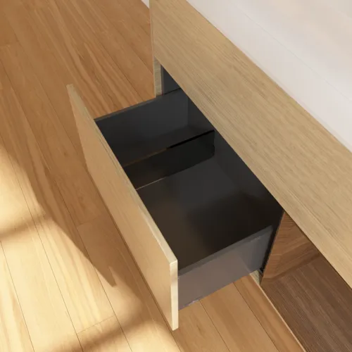 Bild von VILLEROY BOCH Finion Waschbeckenunterschrank, mit Beleuchtung, 2 Auszüge, 1000 x 603 x 501 mm, Oak Veneer / Walnut Veneer / Glass White Matt #G371GNPC