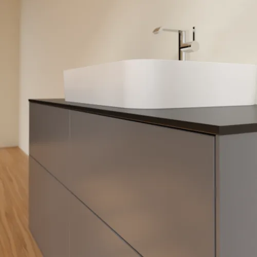 Bild von VILLEROY BOCH Finion Waschbeckenunterschrank, mit Beleuchtung, 4 Auszüge, 1200 x 603 x 501 mm, Anthracite Matt Lacquer / Glass Black Matt #G38200GK