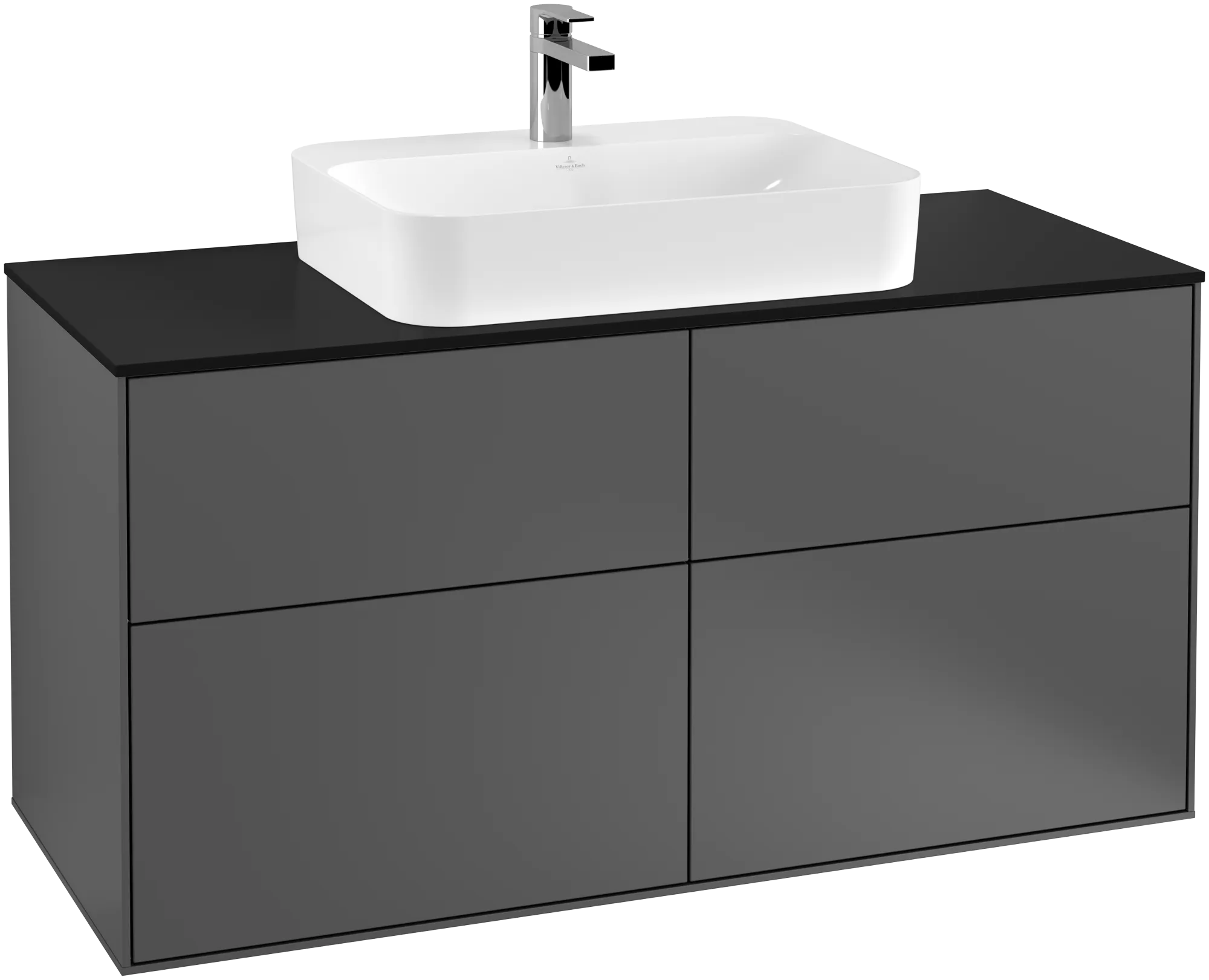 Bild von VILLEROY BOCH Finion Waschbeckenunterschrank, mit Beleuchtung, 4 Auszüge, 1200 x 603 x 501 mm, Anthracite Matt Lacquer / Glass Black Matt #G38200GK