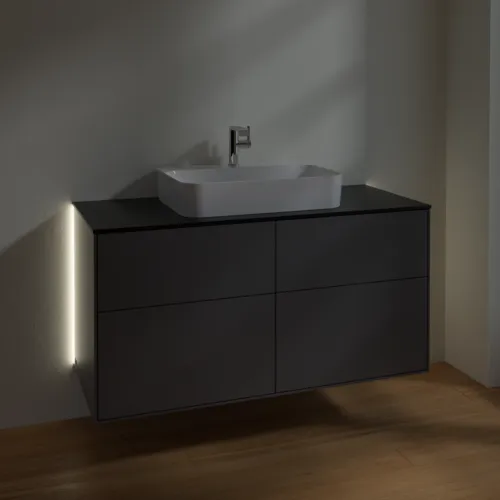 Bild von VILLEROY BOCH Finion Waschbeckenunterschrank, mit Beleuchtung, 4 Auszüge, 1200 x 603 x 501 mm, Anthracite Matt Lacquer / Glass Black Matt #G38200GK