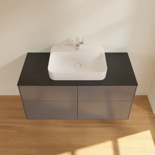Bild von VILLEROY BOCH Finion Waschbeckenunterschrank, mit Beleuchtung, 4 Auszüge, 1200 x 603 x 501 mm, Anthracite Matt Lacquer / Glass Black Matt #G38200GK