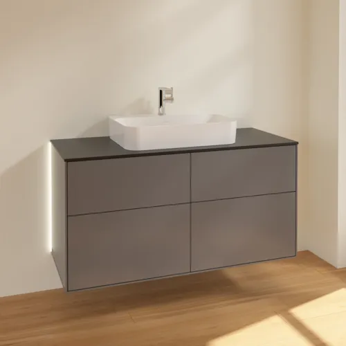 Bild von VILLEROY BOCH Finion Waschbeckenunterschrank, mit Beleuchtung, 4 Auszüge, 1200 x 603 x 501 mm, Anthracite Matt Lacquer / Glass Black Matt #G38200GK