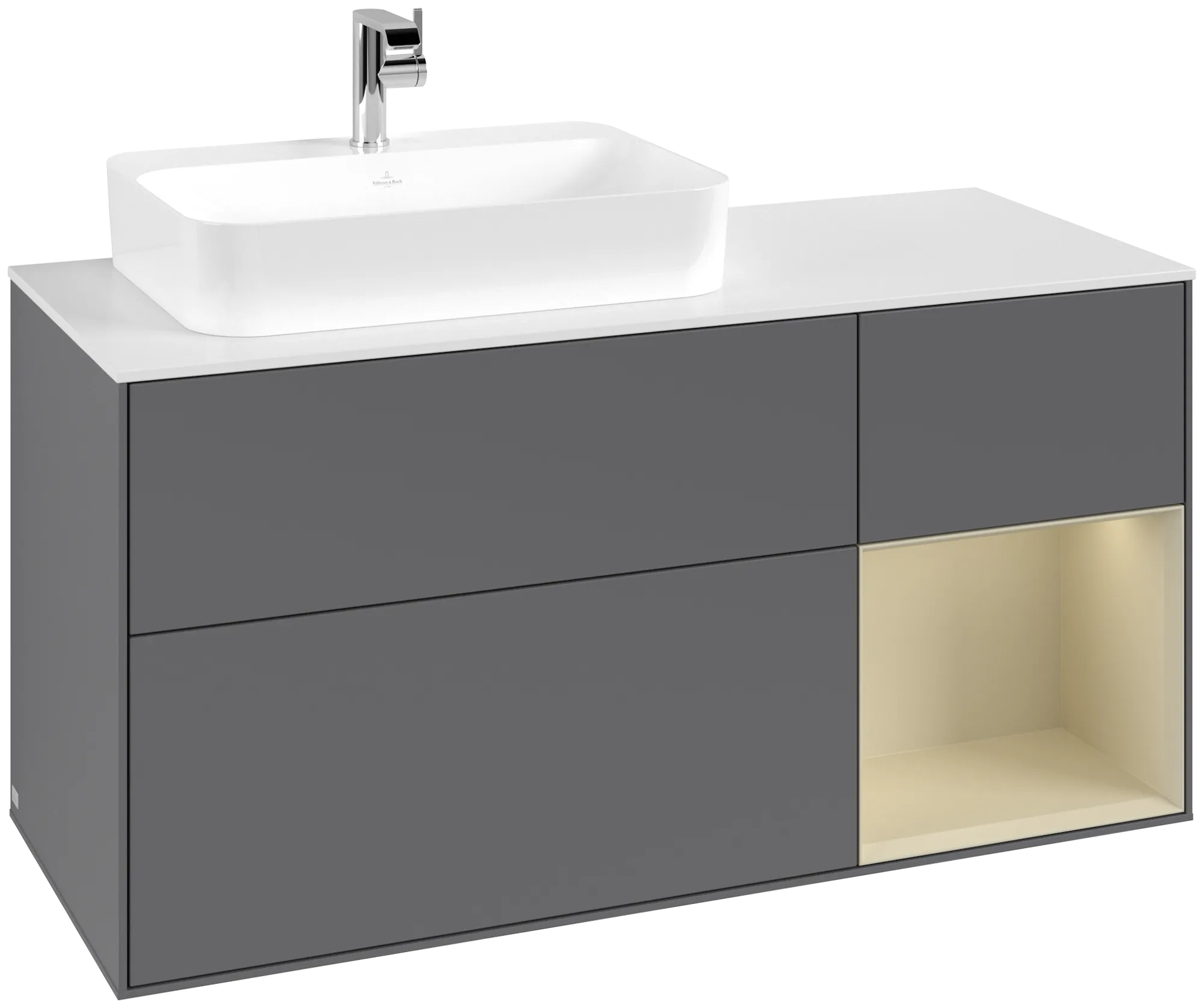 Bild von VILLEROY BOCH Finion Waschbeckenunterschrank, mit Beleuchtung, 3 Auszüge, 1200 x 603 x 501 mm, Anthracite Matt Lacquer / Silk Grey Matt Lacquer / Glass White Matt #G401HJGK