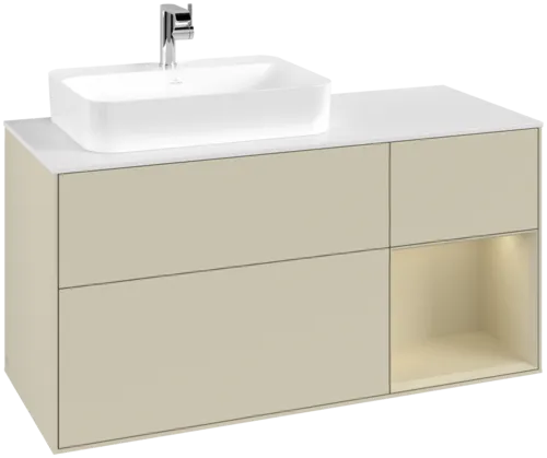 Bild von VILLEROY BOCH Finion Waschbeckenunterschrank, mit Beleuchtung, 3 Auszüge, 1200 x 603 x 501 mm, Silk Grey Matt Lacquer / Silk Grey Matt Lacquer / Glass White Matt #G401HJHJ