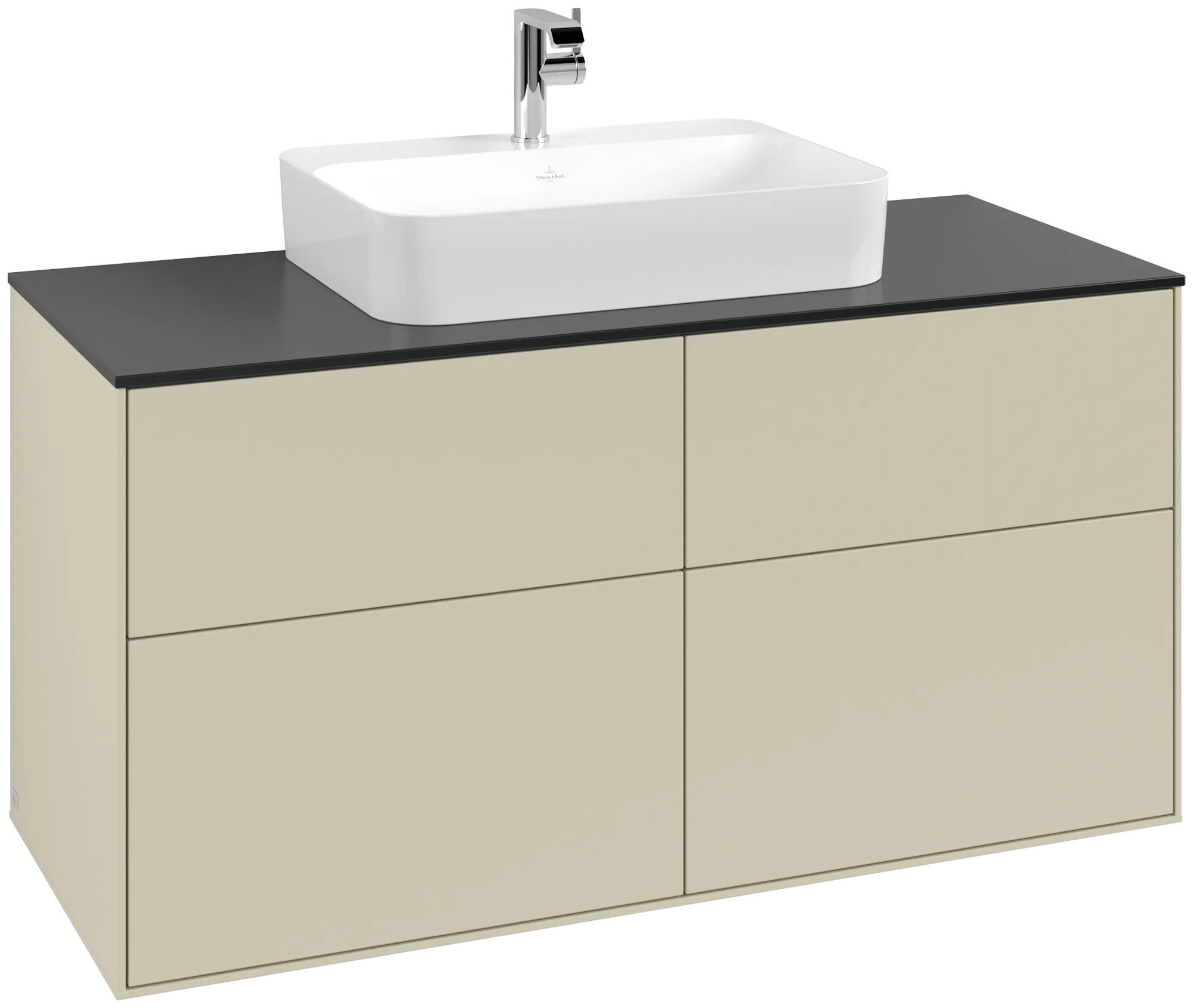 Bild von VILLEROY BOCH Finion Waschbeckenunterschrank, mit Beleuchtung, 4 Auszüge, 1200 x 603 x 501 mm, Silk Grey Matt Lacquer / Glass Black Matt #G38200HJ