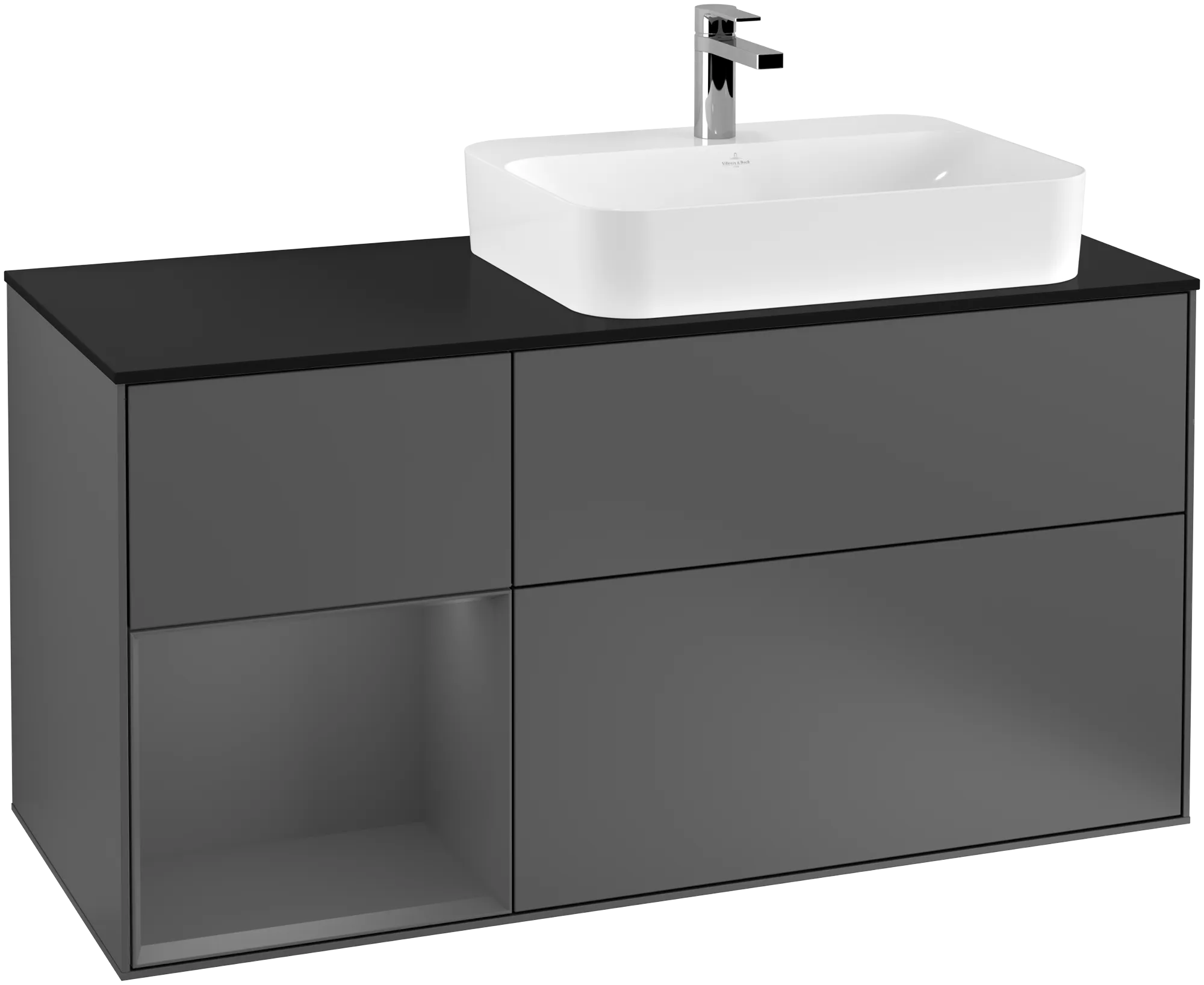 Obrázek VILLEROY BOCH Finion Vanity unit, with lighting, 3 pull-out compartments, 1200 x 603 x 501 mm, Anthracite Matt Lacquer / Anthracite Matt Lacquer / Glass Black Matt #G392GKGK