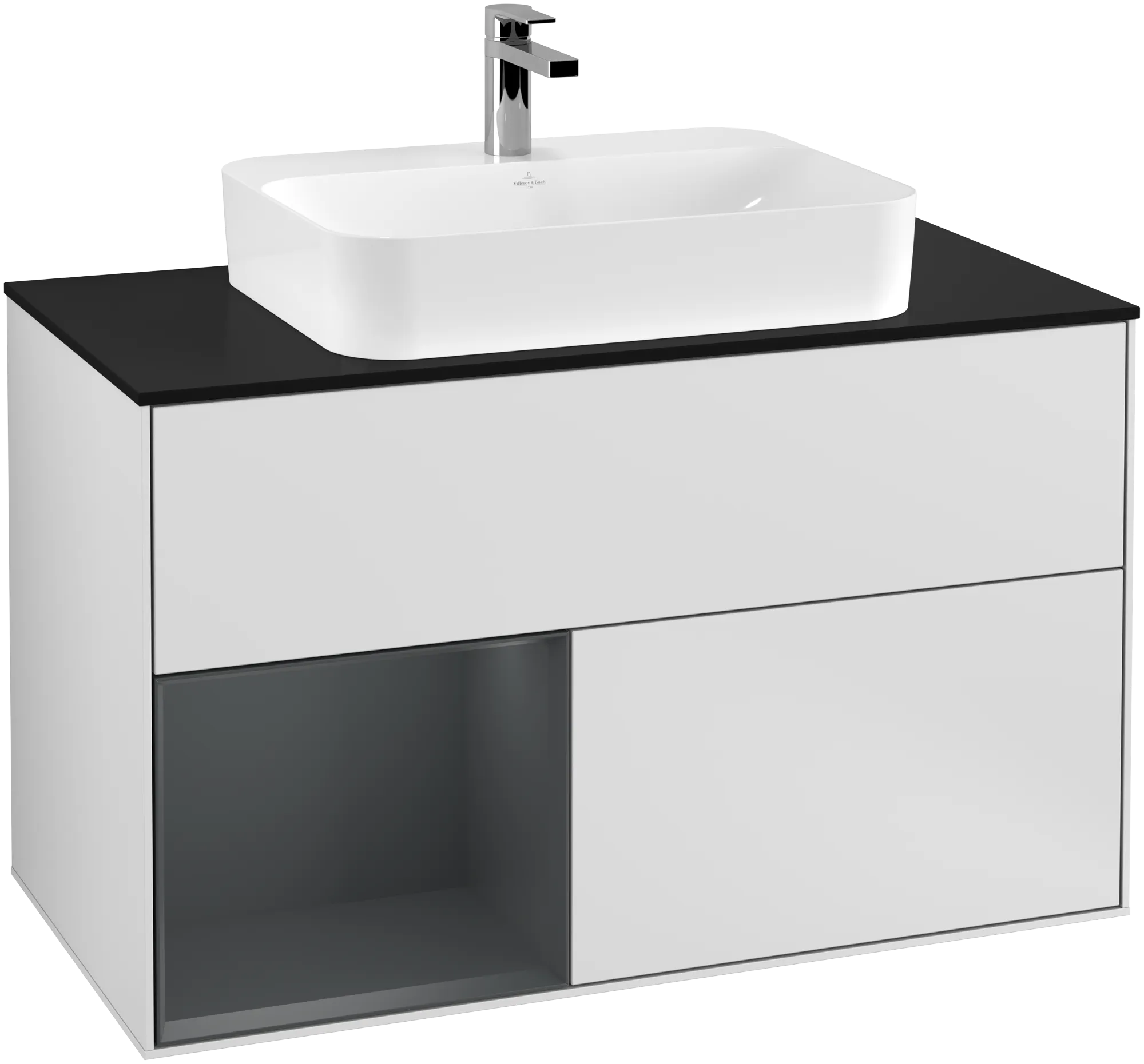 Bild von VILLEROY BOCH Finion Waschbeckenunterschrank, mit Beleuchtung, 2 Auszüge, 1000 x 603 x 501 mm, White Matt Lacquer / Midnight Blue Matt Lacquer / Glass Black Matt #G362HGMT