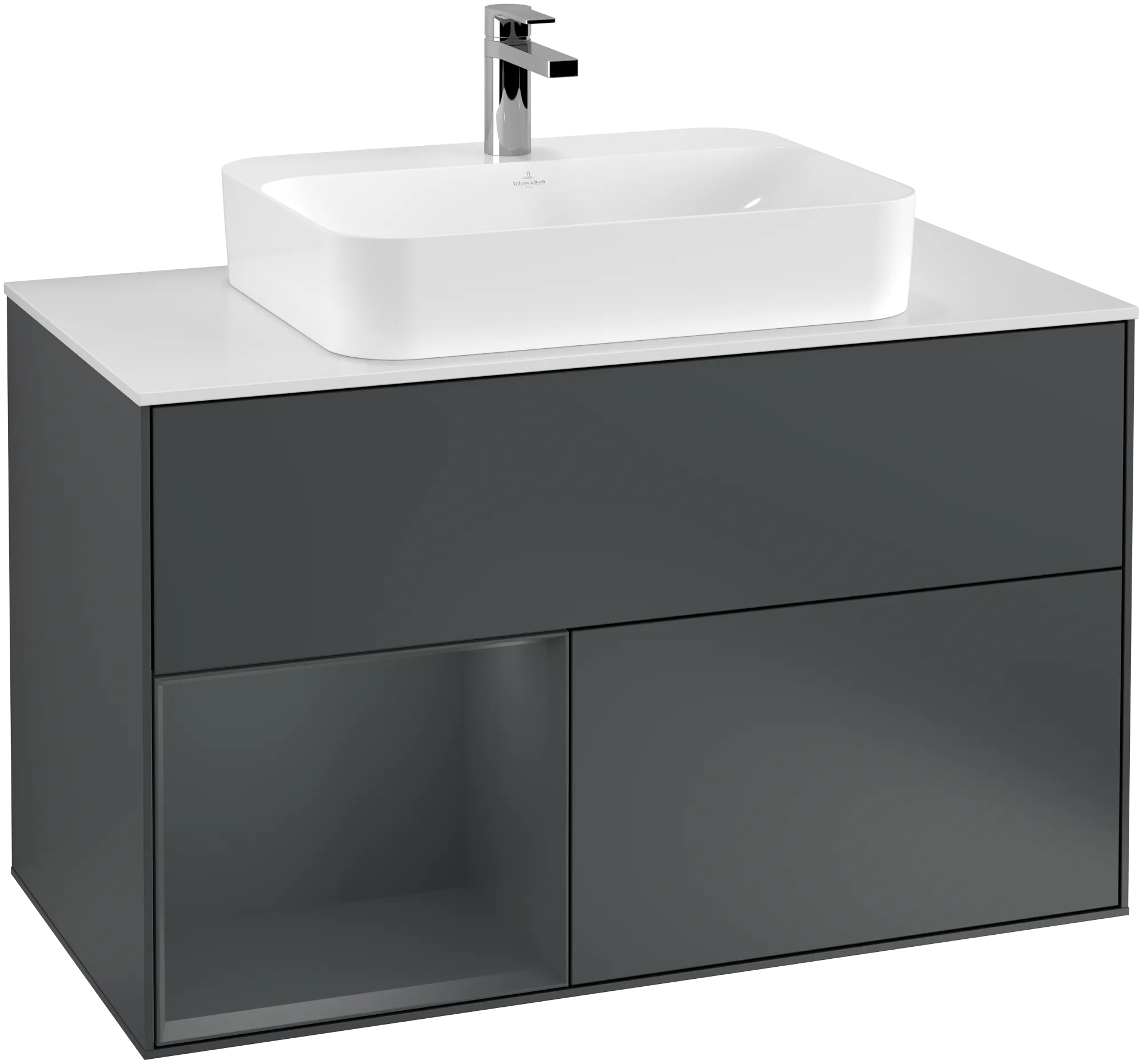 Bild von VILLEROY BOCH Finion Waschbeckenunterschrank, mit Beleuchtung, 2 Auszüge, 1000 x 603 x 501 mm, Midnight Blue Matt Lacquer / Midnight Blue Matt Lacquer / Glass White Matt #G361HGHG