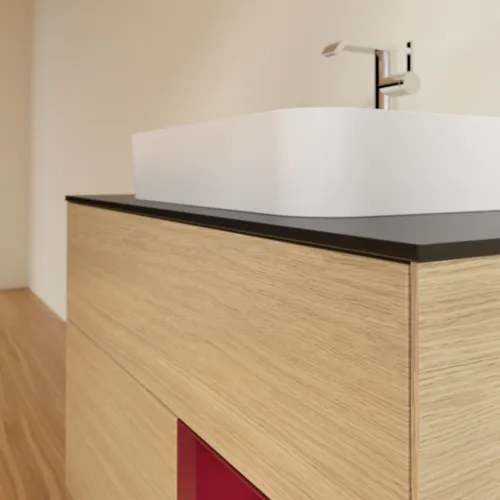 Obrázek VILLEROY BOCH Finion Vanity unit, with lighting, 2 pull-out compartments, 1000 x 603 x 501 mm, Oak Veneer / Peony Matt Lacquer / Glass Black Matt #G372HBPC