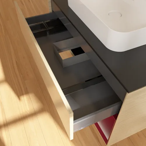 Obrázek VILLEROY BOCH Finion Vanity unit, with lighting, 2 pull-out compartments, 1000 x 603 x 501 mm, Oak Veneer / Peony Matt Lacquer / Glass Black Matt #G372HBPC