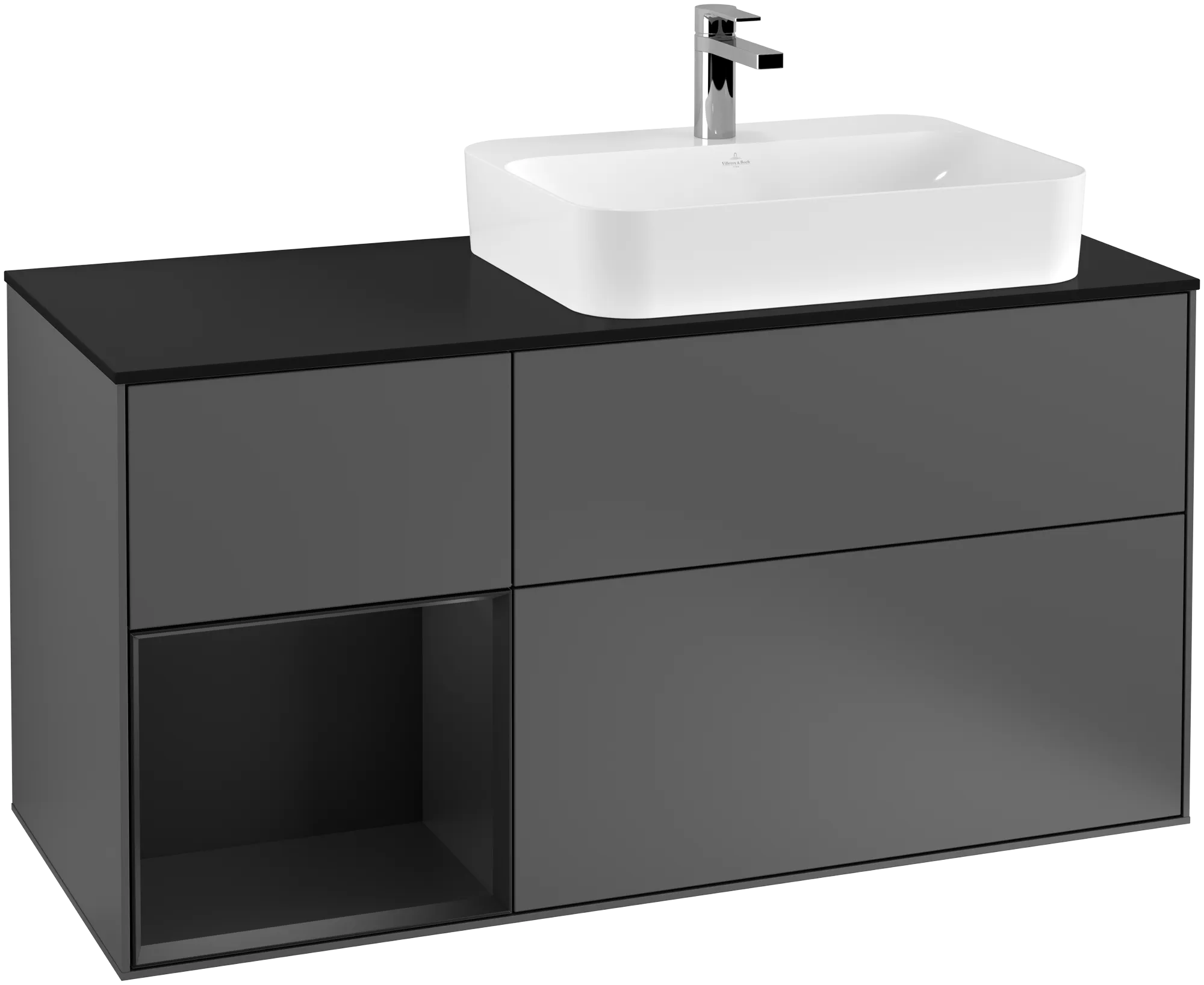 Obrázek VILLEROY BOCH Finion Vanity unit, with lighting, 3 pull-out compartments, 1200 x 603 x 501 mm, Anthracite Matt Lacquer / Black Matt Lacquer / Glass Black Matt #G392PDGK