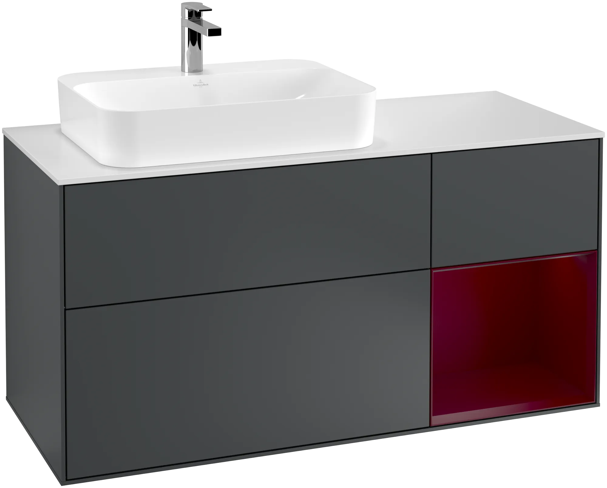 Bild von VILLEROY BOCH Finion Waschbeckenunterschrank, mit Beleuchtung, 3 Auszüge, 1200 x 603 x 501 mm, Midnight Blue Matt Lacquer / Peony Matt Lacquer / Glass White Matt #G401HBHG