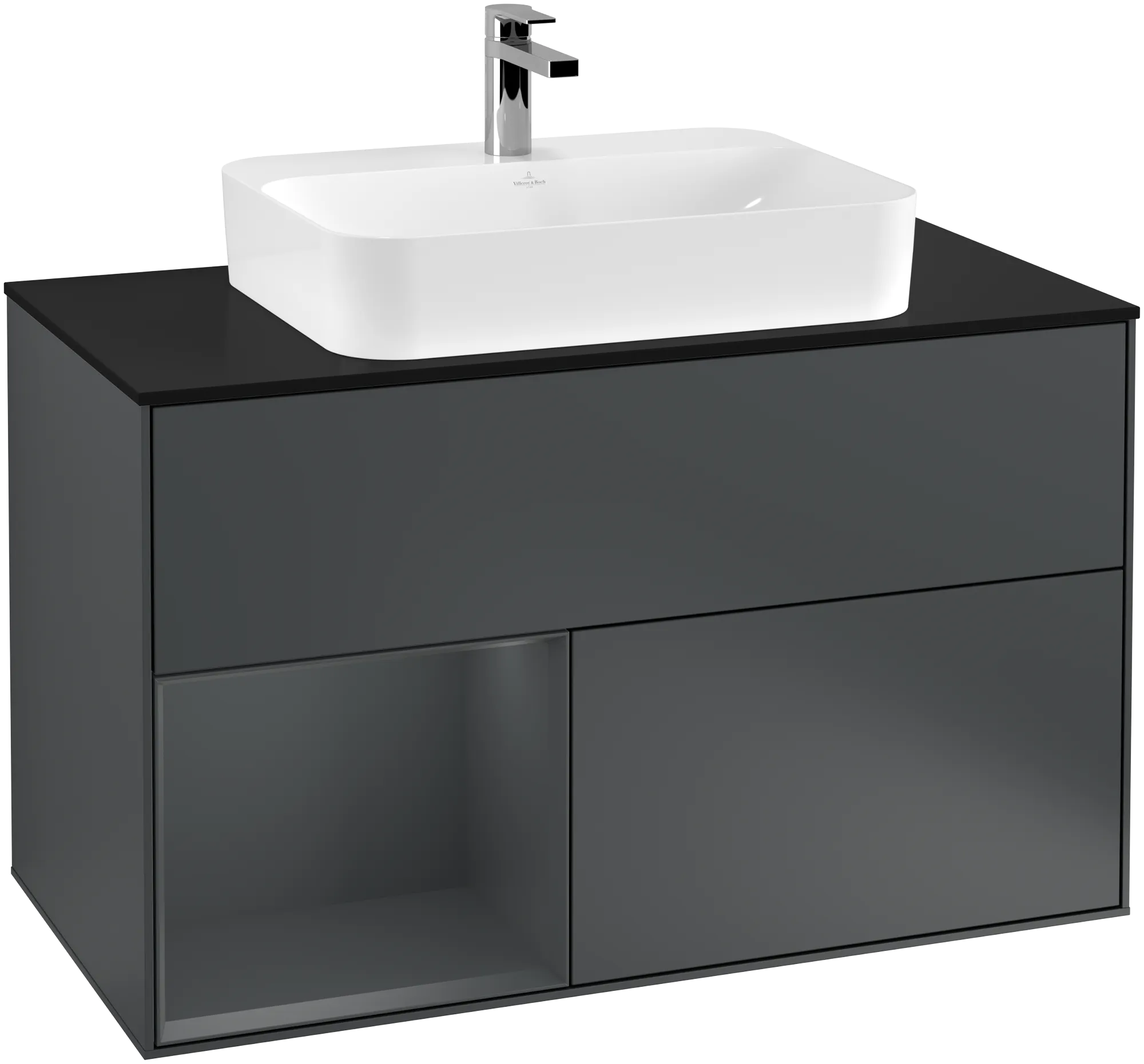 Bild von VILLEROY BOCH Finion Waschbeckenunterschrank, mit Beleuchtung, 2 Auszüge, 1000 x 603 x 501 mm, Midnight Blue Matt Lacquer / Midnight Blue Matt Lacquer / Glass Black Matt #G362HGHG