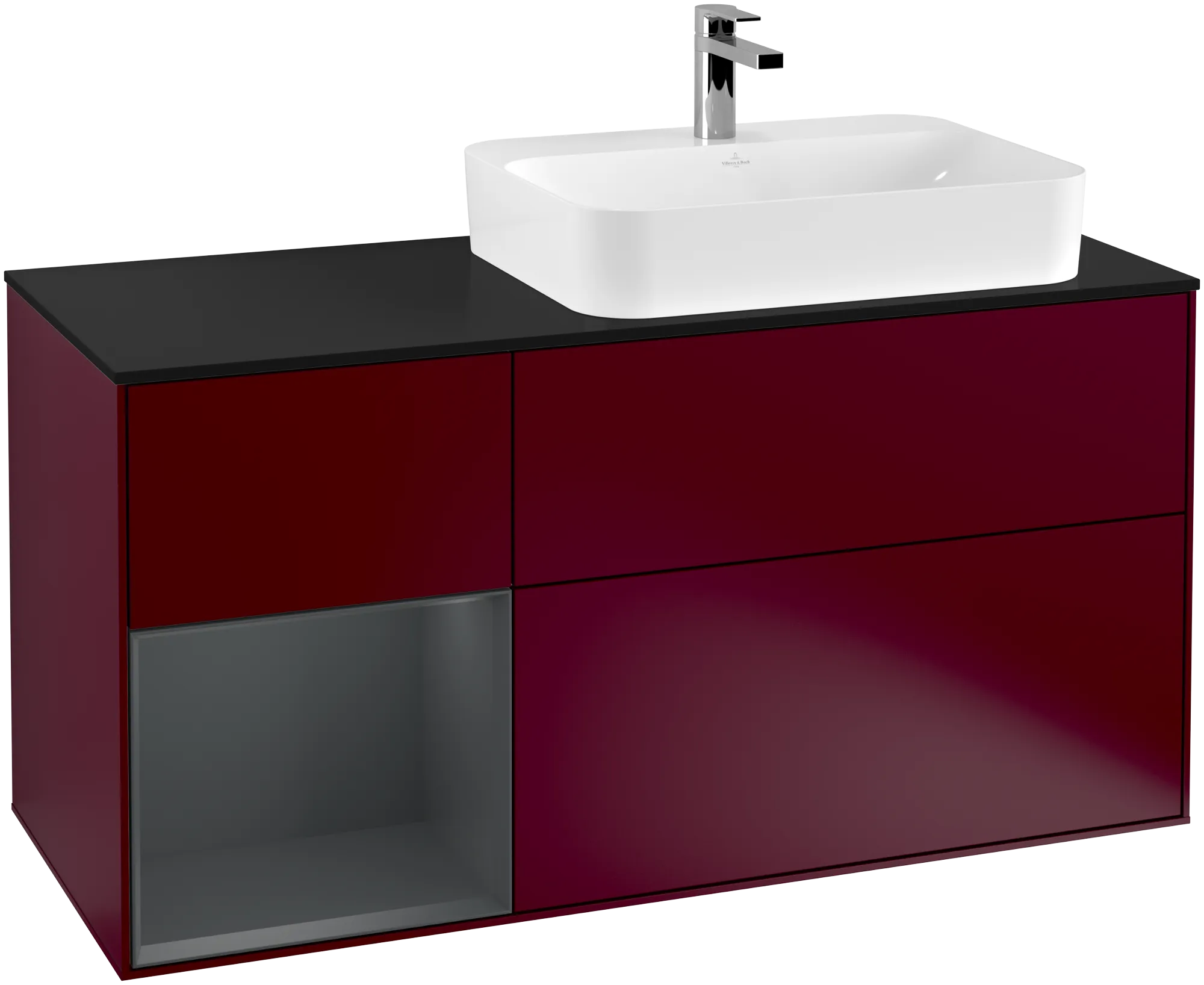 Bild von VILLEROY BOCH Finion Waschbeckenunterschrank, mit Beleuchtung, 3 Auszüge, 1200 x 603 x 501 mm, Peony Matt Lacquer / Midnight Blue Matt Lacquer / Glass Black Matt #G392HGHB