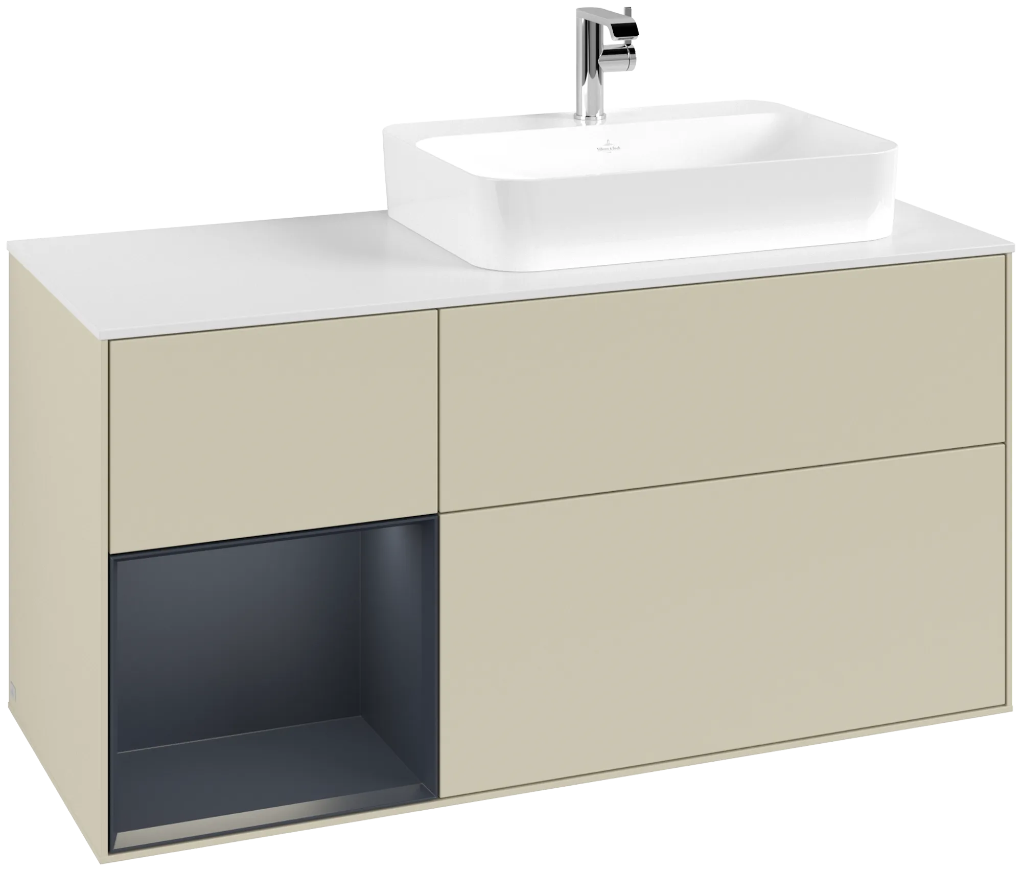 Bild von VILLEROY BOCH Finion Waschbeckenunterschrank, mit Beleuchtung, 3 Auszüge, 1200 x 603 x 501 mm, Silk Grey Matt Lacquer / Midnight Blue Matt Lacquer / Glass White Matt #G391HGHJ